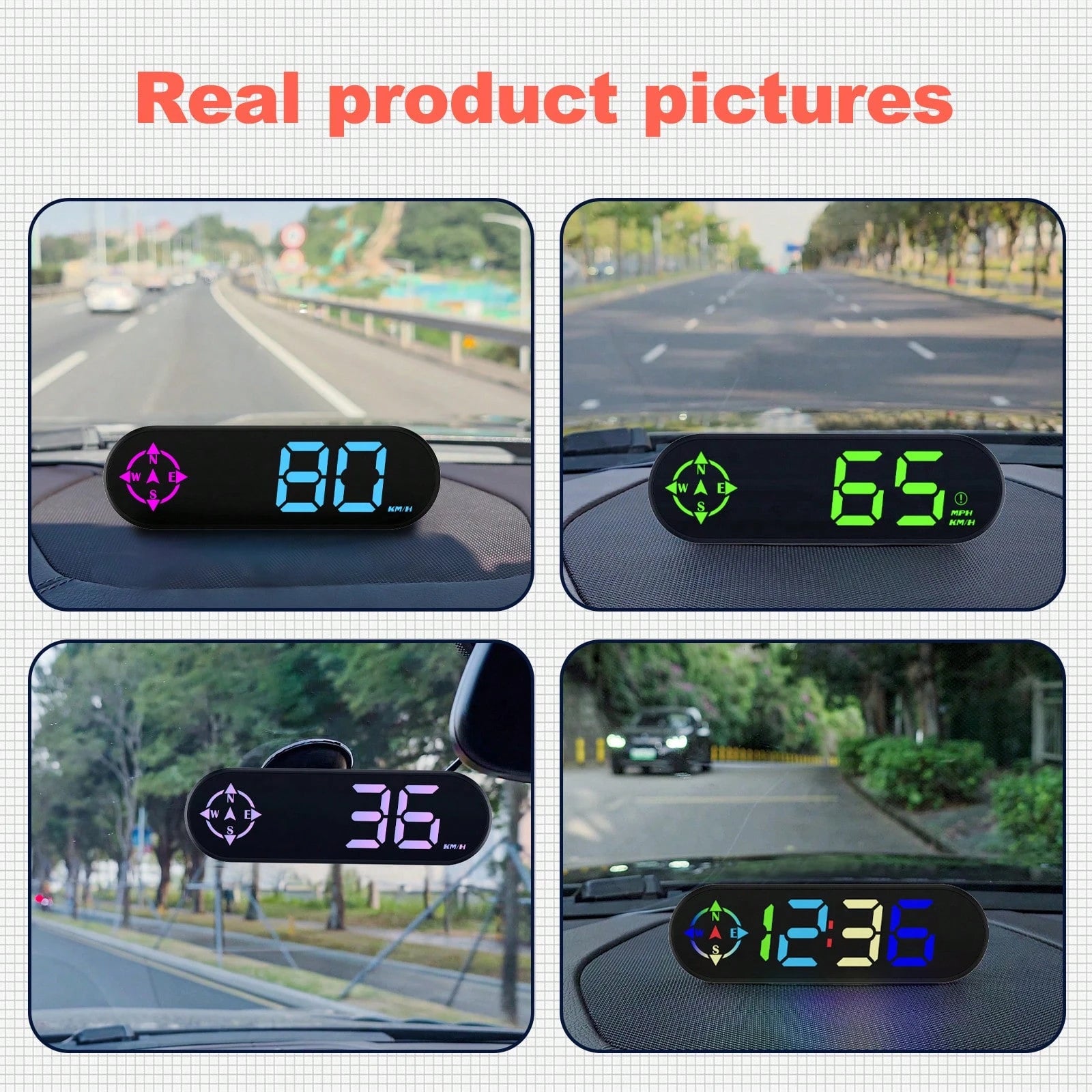 YNF GPS Head-Up Display Car Speedometer, Smart Digital Speedometer With KMH/MPH Switch, Windshield Projection, Real-Time Speed, Driving Direction, Time, Trip Distance, Overspeed Alarm, Multi-Color Dis