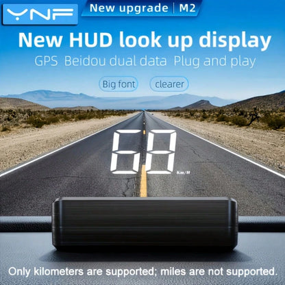 YNF M2 Upgraded Car HUD Head-Up Display, GPS Beidou Dual-Mode Real-Time Speed Monitoring, Large Font Clear Plug-And-Play Universal Vehicle Speedometer