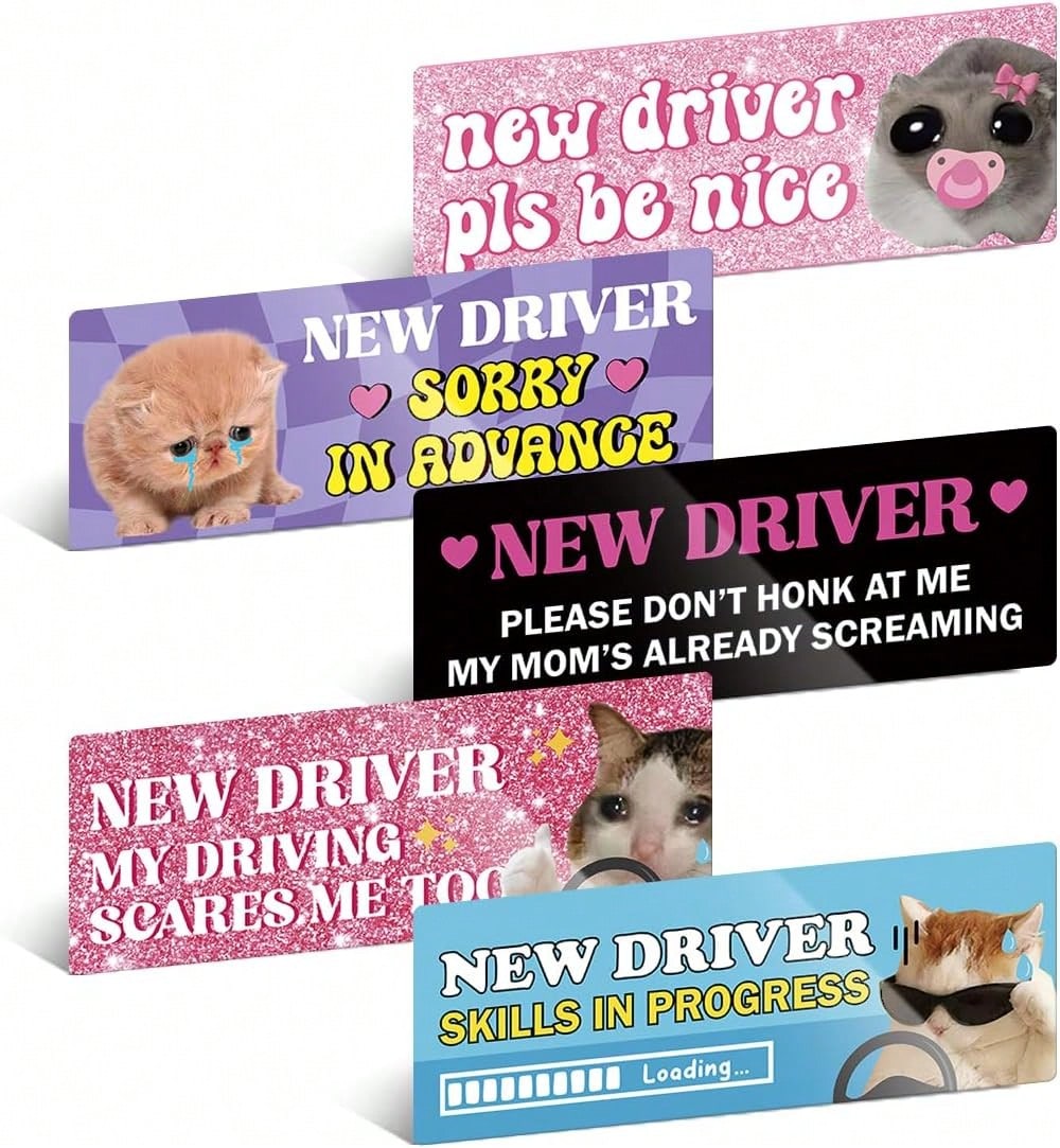 YOPPIX 5Pcs New Driver Magnet For Car, Funny Student Driver Magnet Car Stickers For Beginners, Reusable Safety Rookie Attention Sign For Students And Novices As Auxiliary Equipment