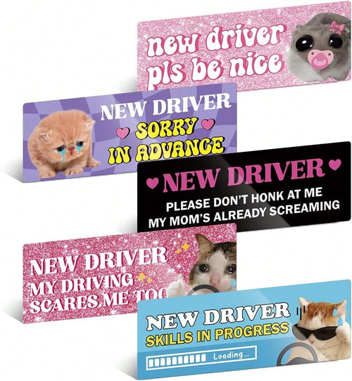 YOPPIX 5Pcs New Driver Magnet For Car, Funny Student Driver Magnet Car Stickers For Beginners, Reusable Safety Rookie Attention Sign For Students And Novices As Auxiliary Equipment