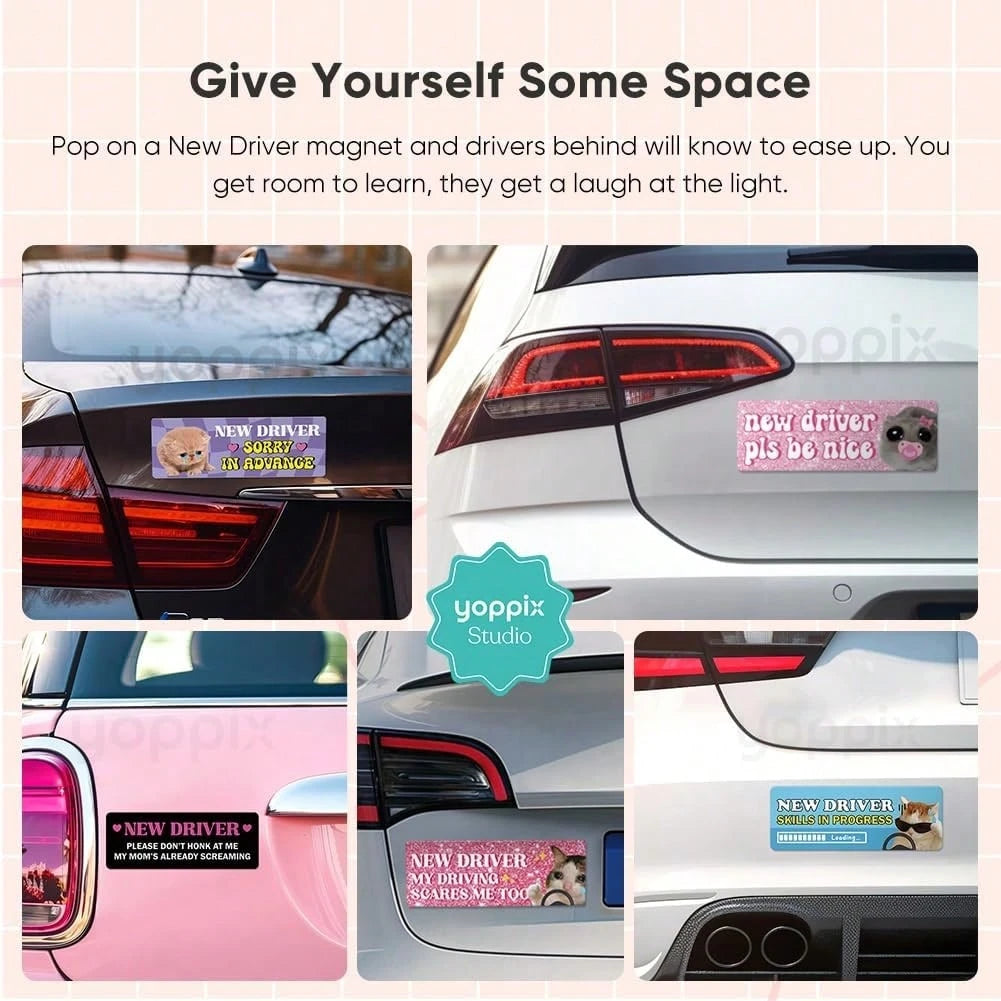 YOPPIX 5Pcs New Driver Magnet For Car, Funny Student Driver Magnet Car Stickers For Beginners, Reusable Safety Rookie Attention Sign For Students And Novices As Auxiliary Equipment