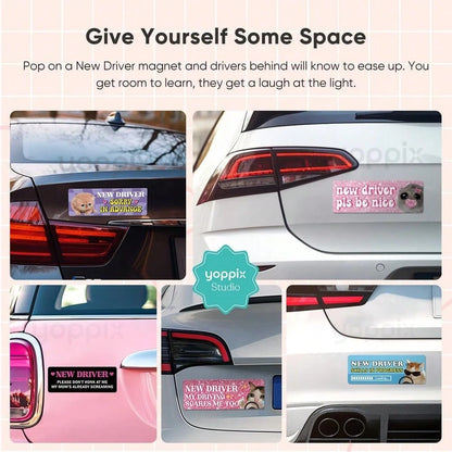 YOPPIX 5Pcs New Driver Magnet For Car, Funny Student Driver Magnet Car Stickers For Beginners, Reusable Safety Rookie Attention Sign For Students And Novices As Auxiliary Equipment