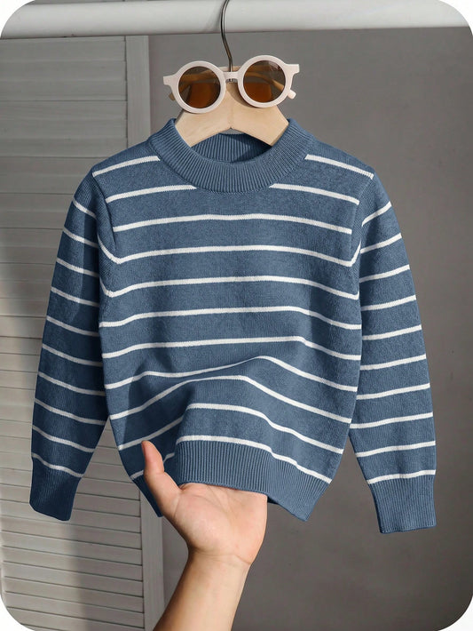 Young Boy Autumn/Winter Casual Vacation Daily Commute Color Block Striped Pattern Crew Neck Pullover Sweater