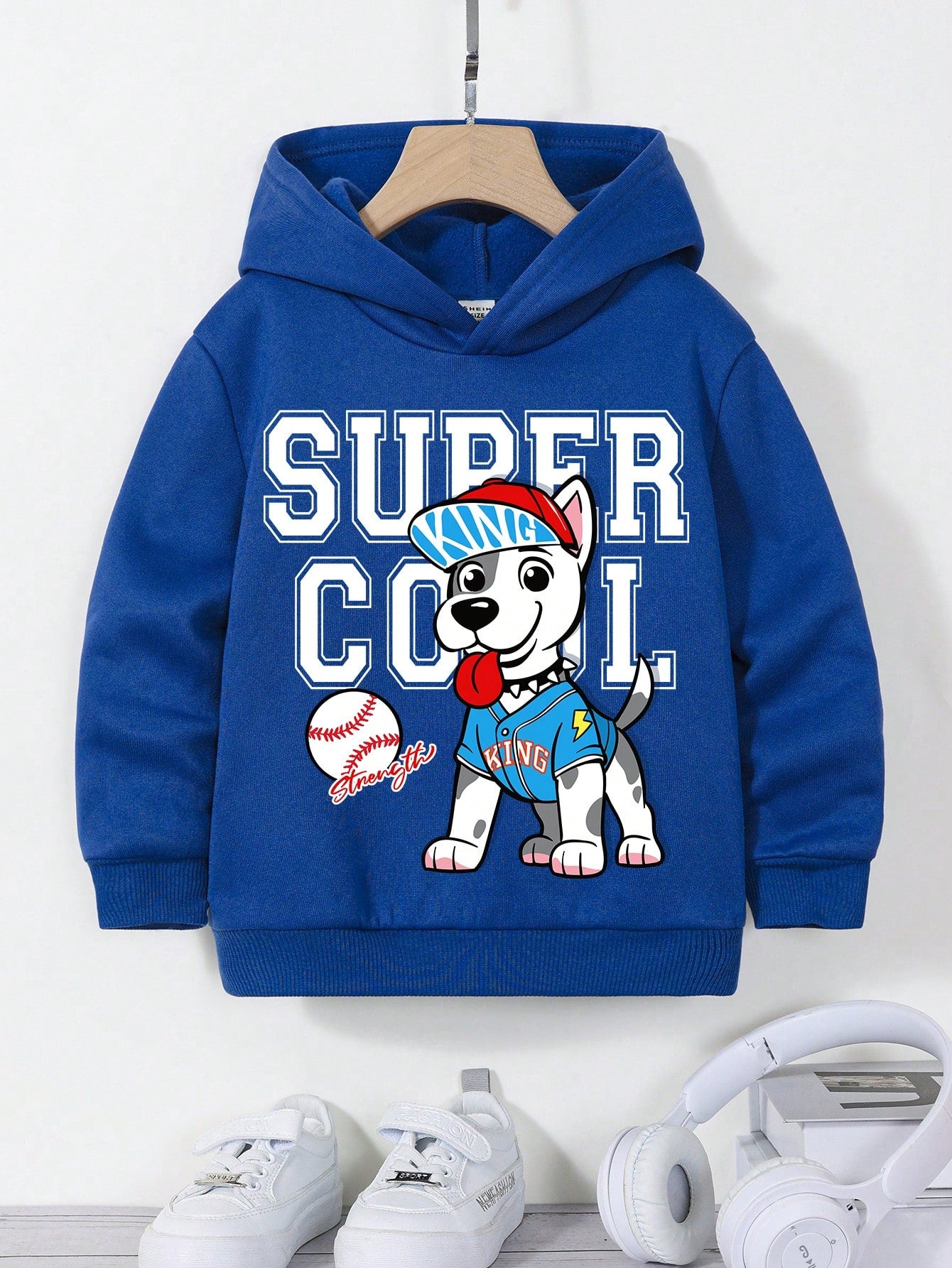 Young Boy Casual Minimalist Letter & Cartoon Puppy Print Warm Thick Long Sleeve Knitted Sweatshirt, Suitable For Autumn/Winter