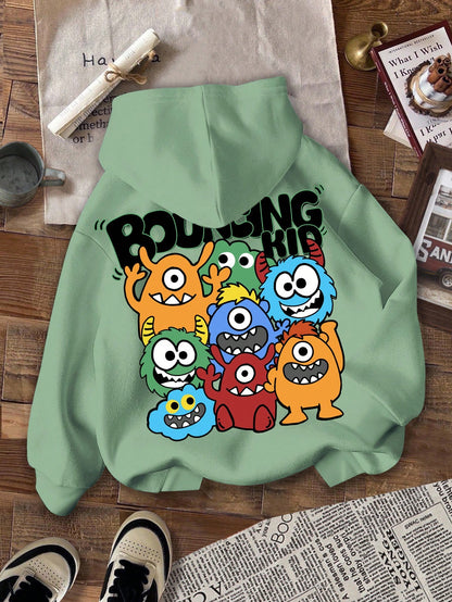 Young Boys Casual Minimalist Everyday Comfortable Knit Thick Long Sleeve Sweatshirt, Suitable For Autumn/Winter