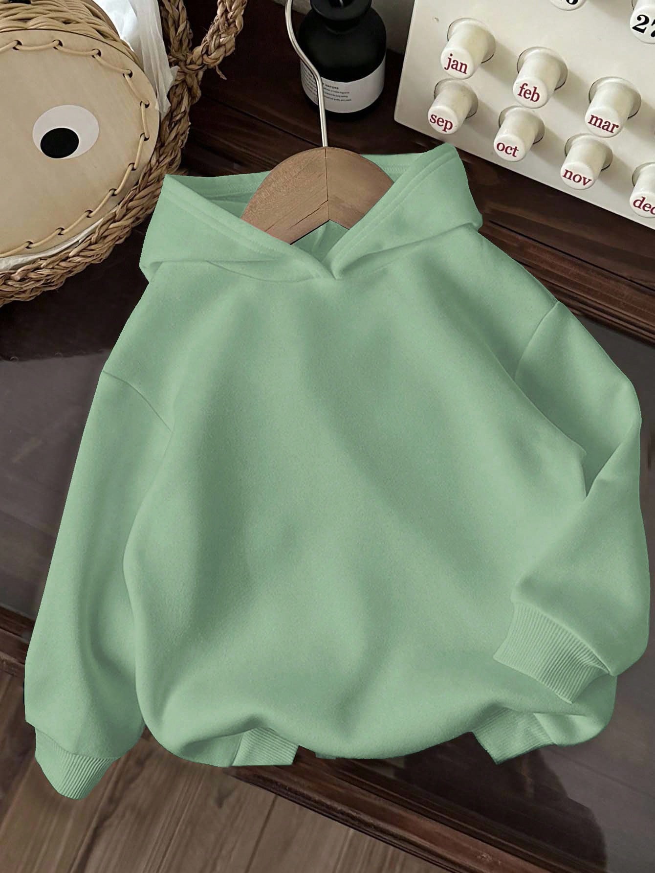 Young Boys Casual Minimalist Everyday Comfortable Knit Thick Long Sleeve Sweatshirt, Suitable For Autumn/Winter