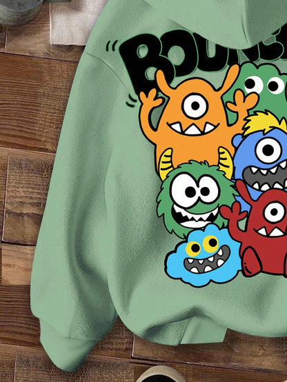 Young Boys Casual Minimalist Everyday Comfortable Knit Thick Long Sleeve Sweatshirt, Suitable For Autumn/Winter