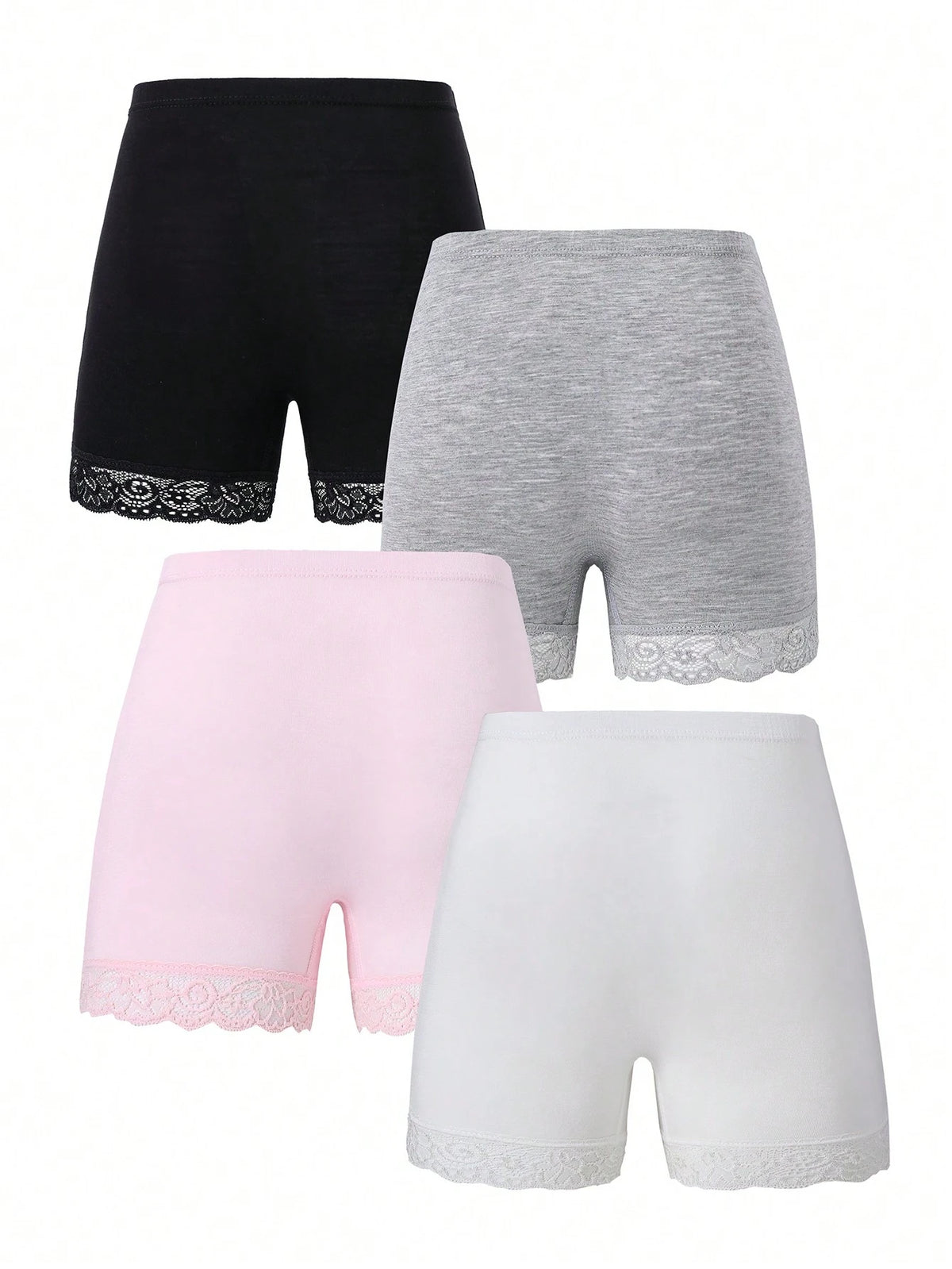 Young Girl 4pcs/Pack Lace Splice Solid Color Comfortable Boxer Briefs