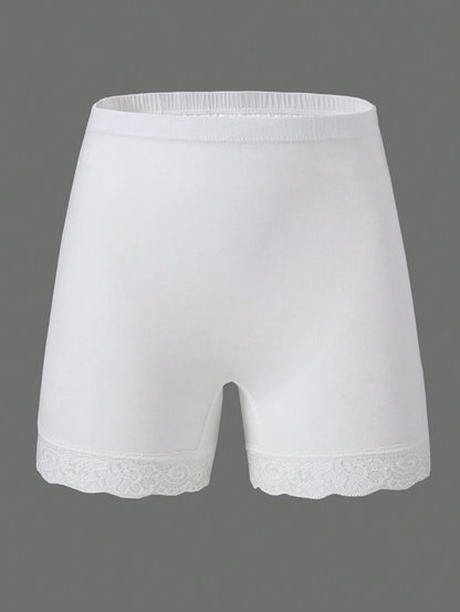 Young Girl 4pcs/Pack Lace Splice Solid Color Comfortable Boxer Briefs