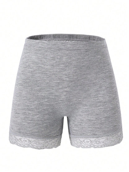 Young Girl 4pcs/Pack Lace Splice Solid Color Comfortable Boxer Briefs