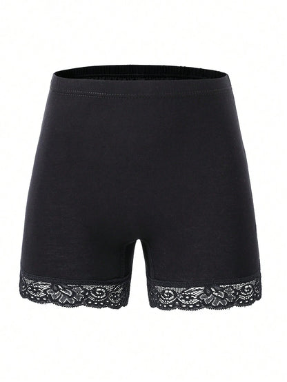 Young Girl 4pcs/Pack Lace Splice Solid Color Comfortable Boxer Briefs