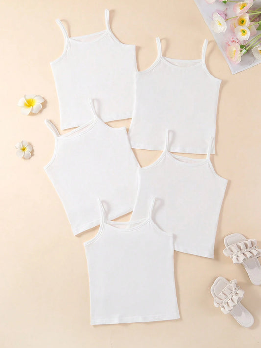 Young Girl 5pcs/Pack Simple Solid Color Soft Camisole Tank Tops Underwear