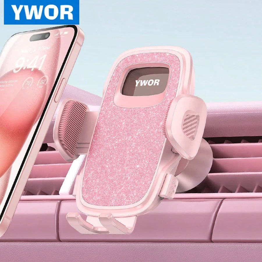 YWOR Pink Car Air Vent Phone Holder, Hands-Free Easy Clip Phone Mount, Compatible With Smartphones, Pink Car Accessory, Birthday Gift, Mother's Day Gift, Christmas Gift
