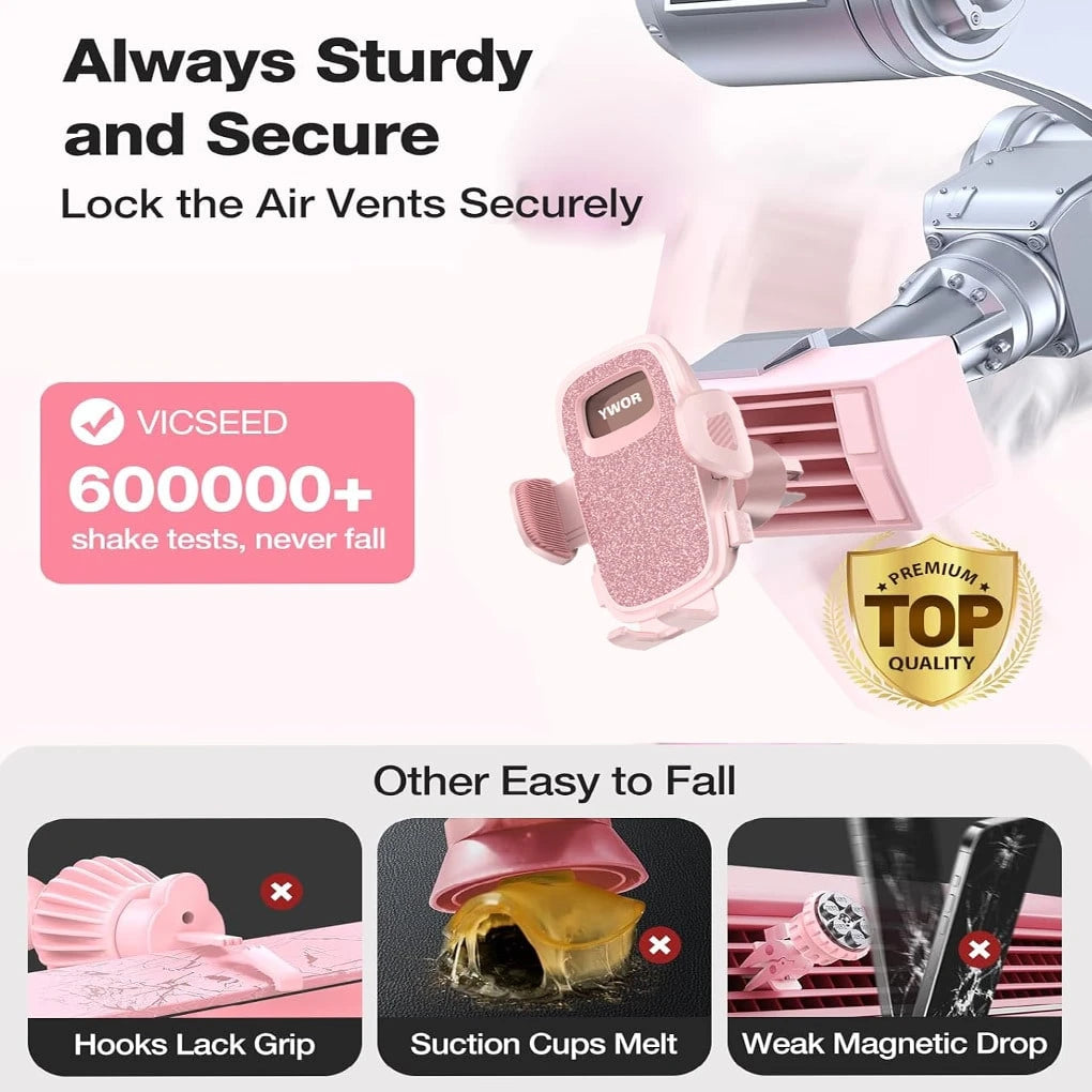 YWOR Pink Car Air Vent Phone Holder, Hands-Free Easy Clip Phone Mount, Compatible With Smartphones, Pink Car Accessory, Birthday Gift, Mother's Day Gift, Christmas Gift
