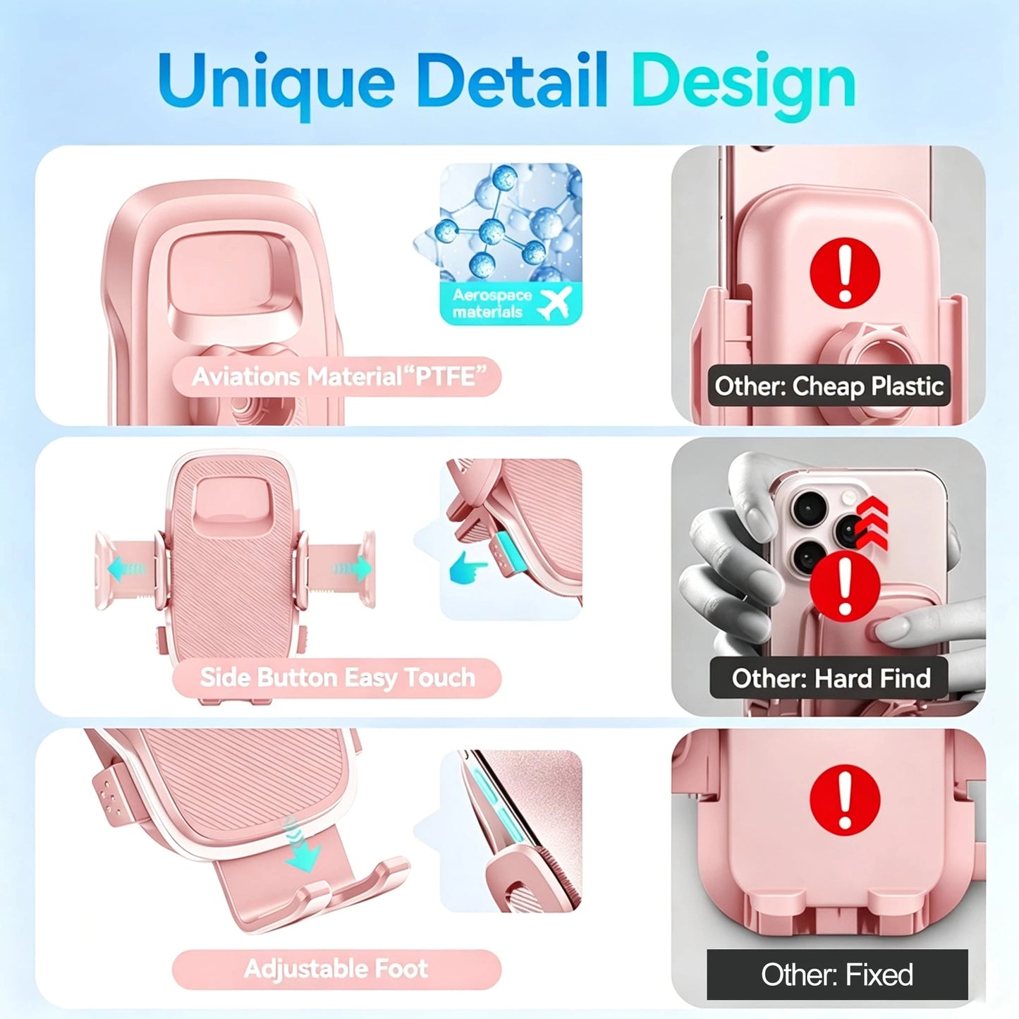YWOR Pink Car Air Vent Phone Holder, Hands-Free Easy Clip Phone Mount, Compatible With Smartphones, Pink Car Accessory, Birthday Gift, Mother's Day Gift, Christmas Gift