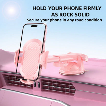YWOR Pink Car Phone Holder, Telescopic Arm Suction Cup Mount, Compatible With 4-7 Inch Phones, Suitable For Cars, Pickups, Trucks, Etc., Great Gift, Birthday Gift, Christmas Gift, Halloween Gift, New