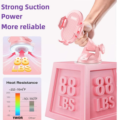 YWOR Pink Car Phone Holder, Telescopic Arm Suction Cup Mount, Compatible With 4-7 Inch Phones, Suitable For Cars, Pickups, Trucks, Etc., Great Gift, Birthday Gift, Christmas Gift, Halloween Gift, New