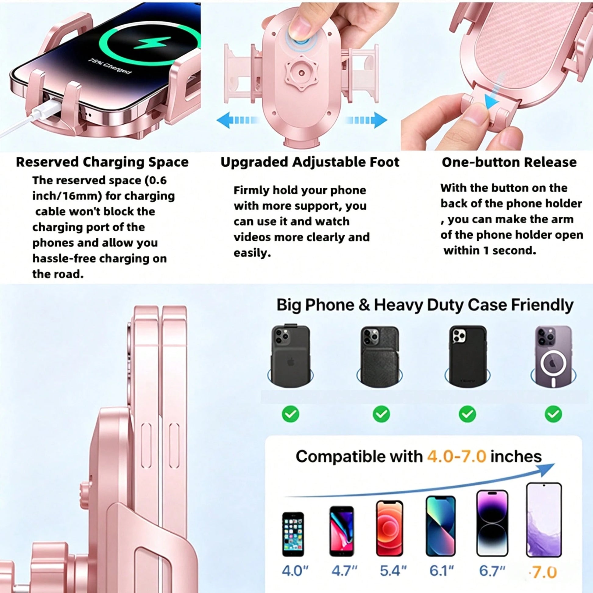 YWOR Pink Car Phone Holder, Telescopic Arm Suction Cup Mount, Compatible With 4-7 Inch Phones, Suitable For Cars, Pickups, Trucks, Etc., Great Gift, Birthday Gift, Christmas Gift, Halloween Gift, New