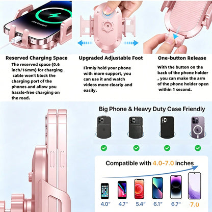 YWOR Pink Car Phone Holder, Telescopic Arm Suction Cup Mount, Compatible With 4-7 Inch Phones, Suitable For Cars, Pickups, Trucks, Etc., Great Gift, Birthday Gift, Christmas Gift, Halloween Gift, New
