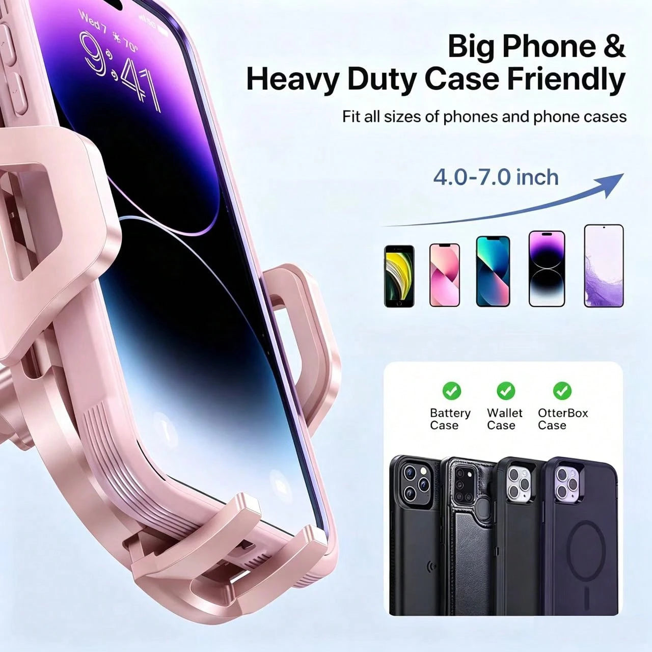YWOR Pink Car Phone Holder, Telescopic Arm Suction Cup Mount, Compatible With 4-7 Inch Phones, Suitable For Cars, Pickups, Trucks, Etc., Great Gift, Birthday Gift, Christmas Gift, Halloween Gift, New