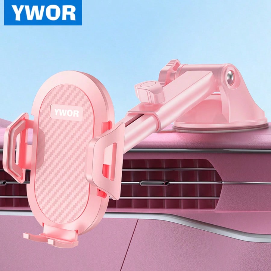 YWOR Pink Car Phone Holder, Telescopic Arm Suction Cup Mount, Compatible With 4-7 Inch Phones, Suitable For Cars, Pickups, Trucks, Etc., Great Gift, Birthday Gift, Christmas Gift, Halloween Gift, New
