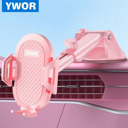 YWOR Pink Car Phone Holder, Telescopic Arm Suction Cup Mount, Compatible With 4-7 Inch Phones, Suitable For Cars, Pickups, Trucks, Etc., Great Gift, Birthday Gift, Christmas Gift, Halloween Gift, New
