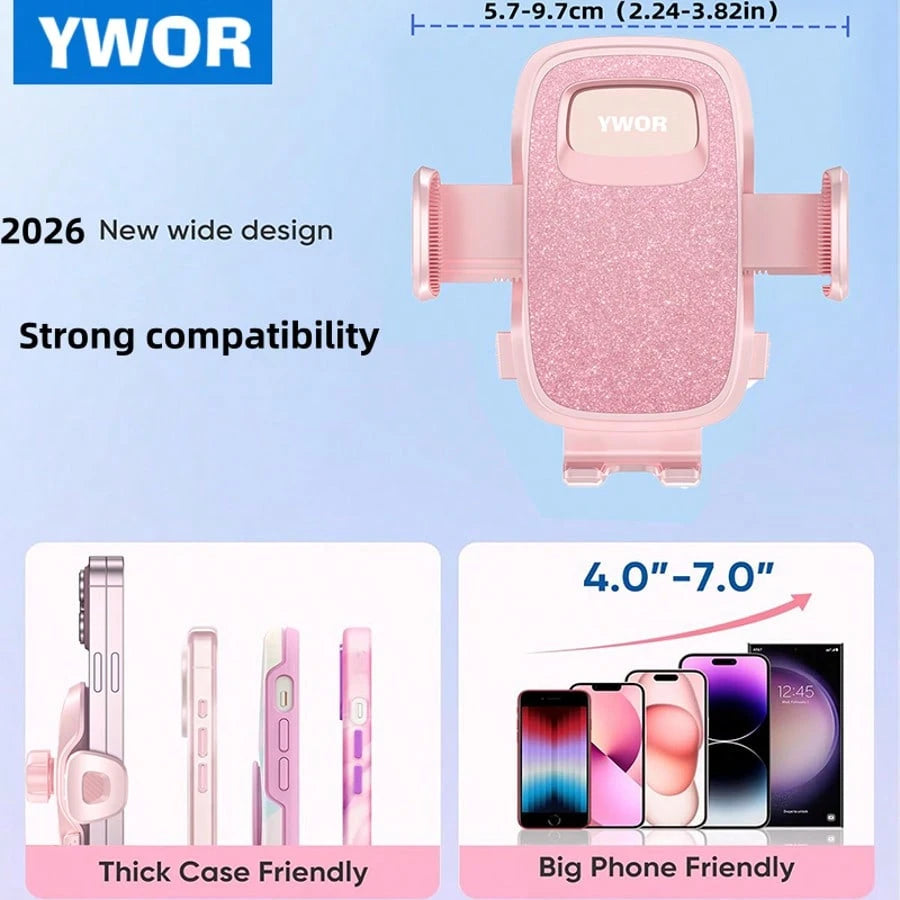 YWOR Pink Car Phone Holder Vent [Big Phone Friendly Panel] Car Vent Phone Mount For Car Air Vent 360° Rotate Hands Free Cell Phone Holder For Car Vent Automobile Cradle