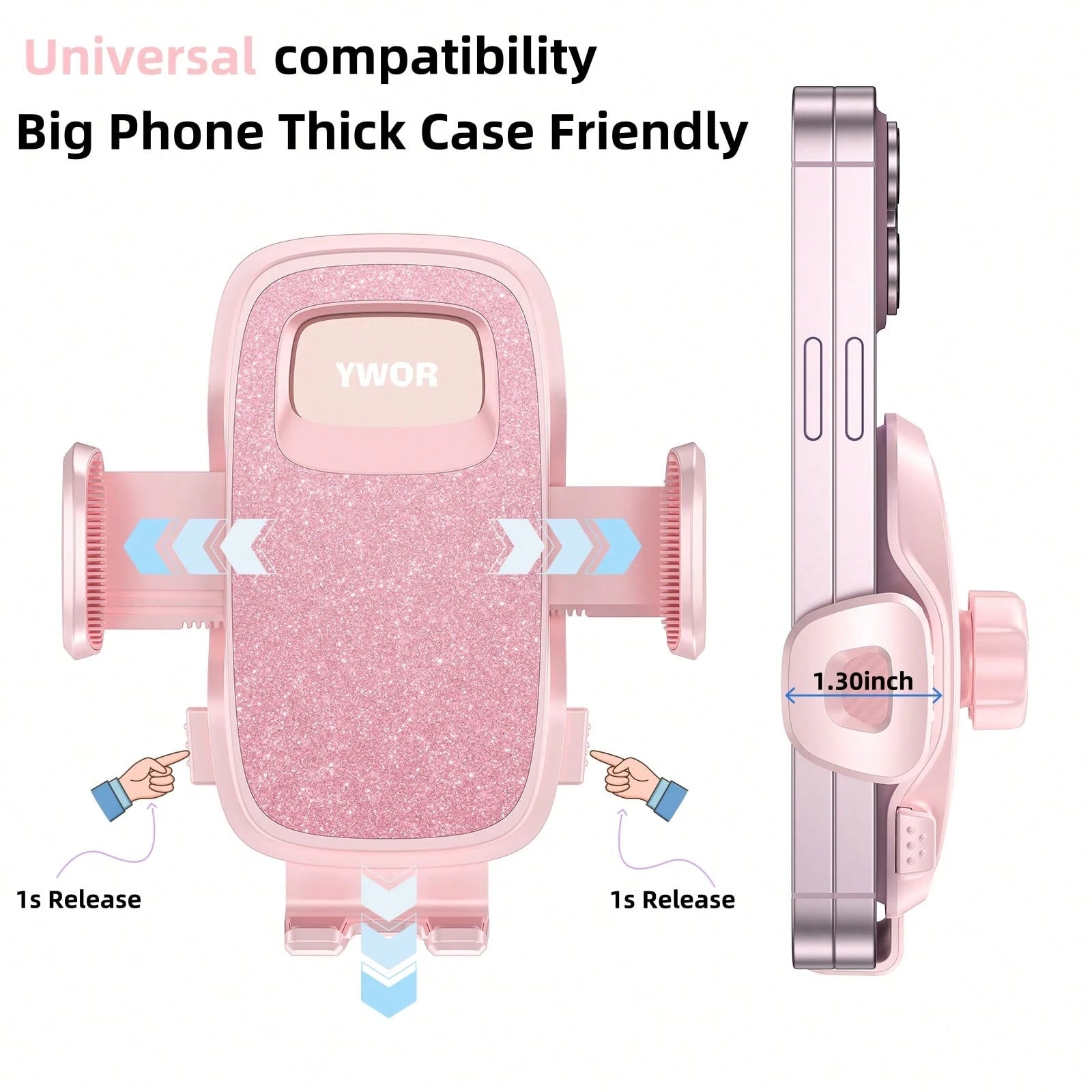 YWOR Pink Car Phone Holder Vent [Big Phone Friendly Panel] Car Vent Phone Mount For Car Air Vent 360° Rotate Hands Free Cell Phone Holder For Car Vent Automobile Cradle