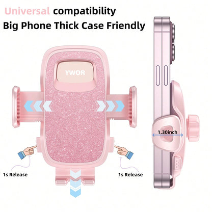 YWOR Pink Car Phone Holder Vent [Big Phone Friendly Panel] Car Vent Phone Mount For Car Air Vent 360° Rotate Hands Free Cell Phone Holder For Car Vent Automobile Cradle