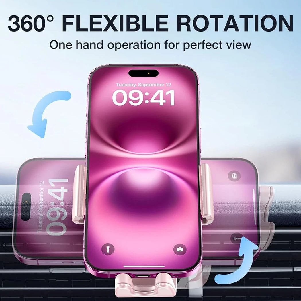 YWOR Pink Car Phone Holder Vent [Big Phone Friendly Panel] Car Vent Phone Mount For Car Air Vent 360° Rotate Hands Free Cell Phone Holder For Car Vent Automobile Cradle