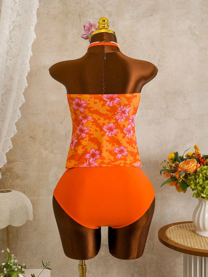 Zestiva 2026 Spring/Summer Plus Size Lace Trim Random Print Bikini 2-Piece Swimwear For Women
