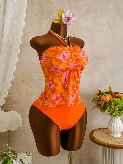 Zestiva 2026 Spring/Summer Plus Size Lace Trim Random Print Bikini 2-Piece Swimwear For Women