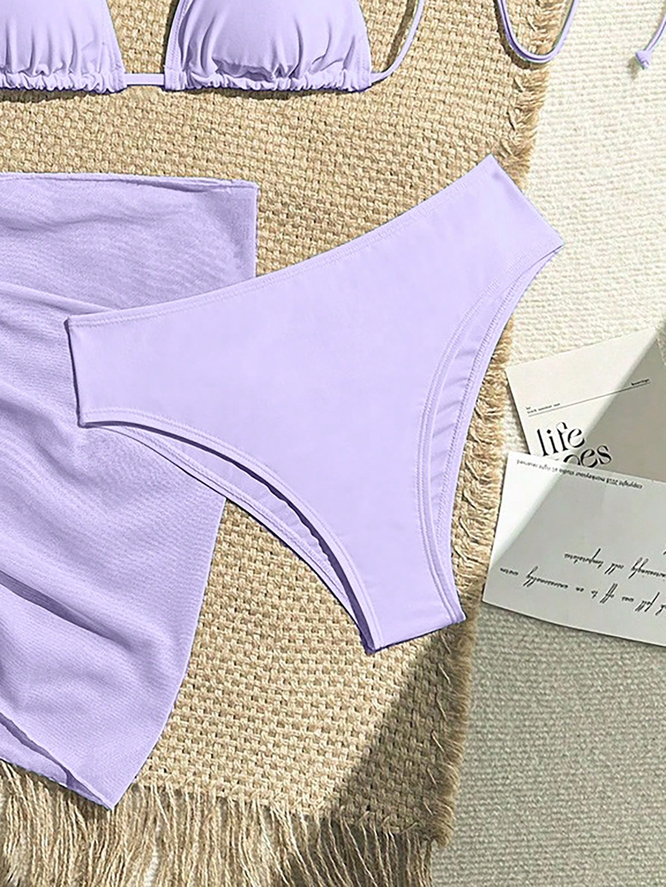 Zestiva 3pcs Set Solid Color Halter Strap Triangle Bikini Swimwear, Summer