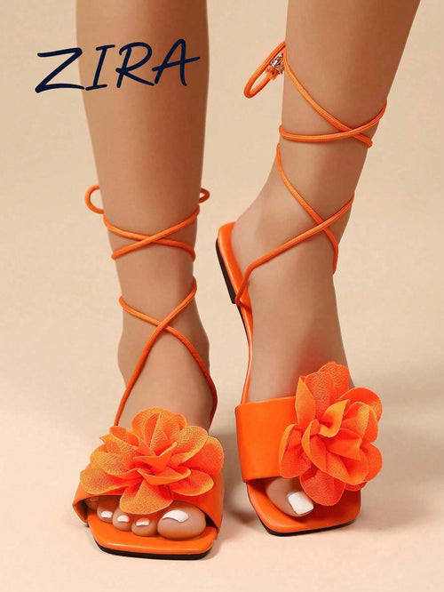 Zira Women's Flat Fur Shoes, Party Shoes, Roman Strappy Flat Sandals, Wedding Shoes, Fairy Style Elegant Cross Strap Sandals