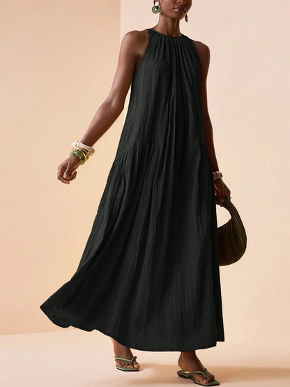 Zivah 2026 Spring New Mediterranean Vacation Style Music Festival Easter Solid Color Round Neck Slant Pocket Casual Sleeveless Dress