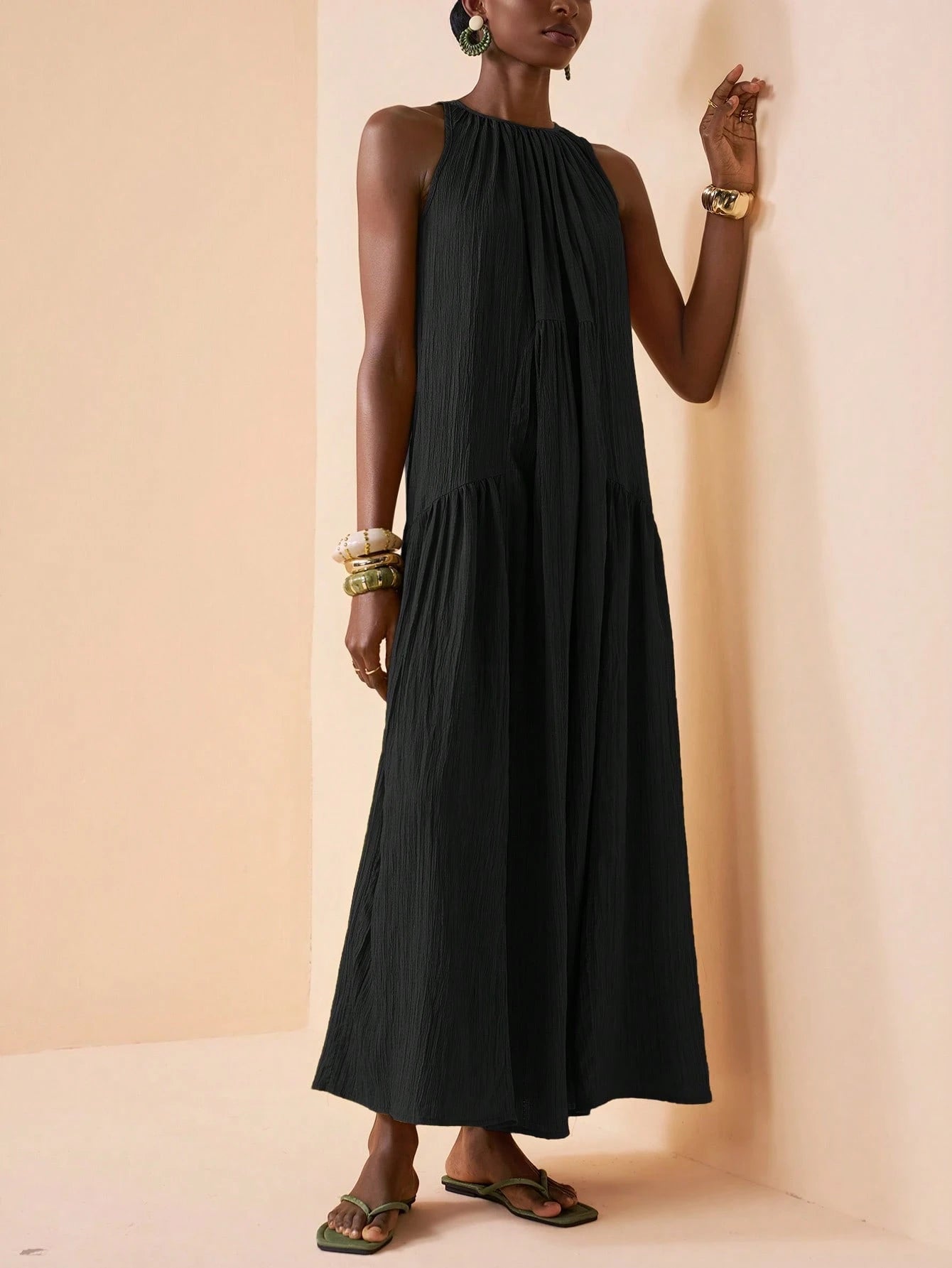 Zivah 2026 Spring New Mediterranean Vacation Style Music Festival Easter Solid Color Round Neck Slant Pocket Casual Sleeveless Dress