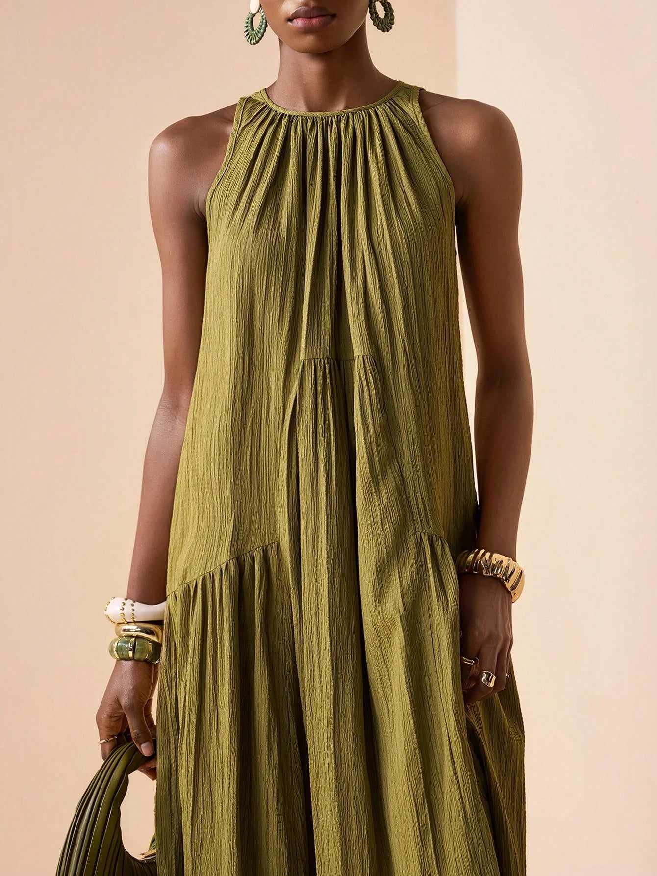 Zivah 2026 Spring New Mediterranean Vacation Style Music Festival Easter Solid Color Round Neck Slant Pocket Casual Sleeveless Dress